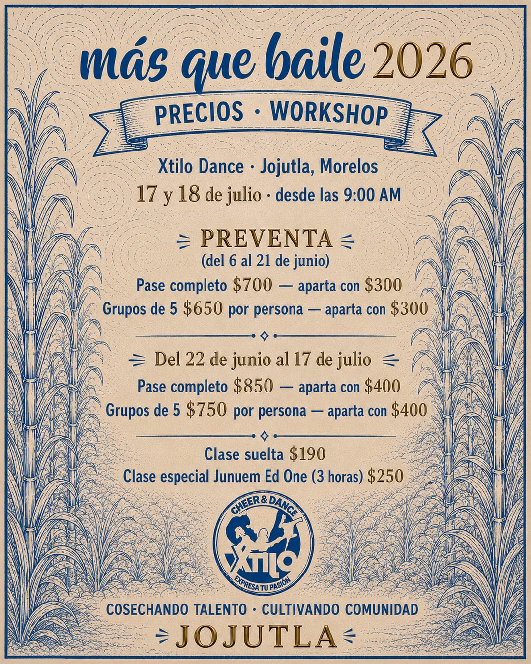 Precios del workshop · Más que Baile 2026